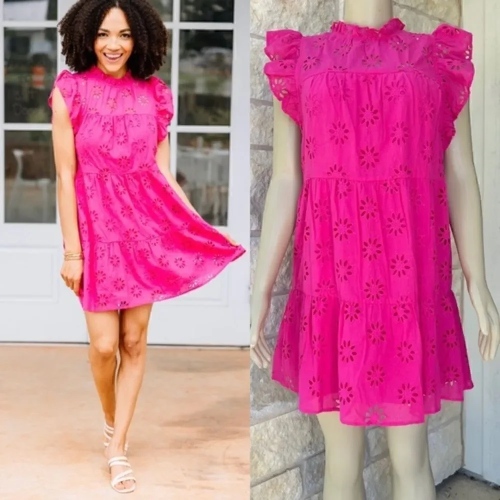 NWOT Women's Fuchsia‎ Pink Eyelet Spring/Summer Babydoll Dress Size Medium